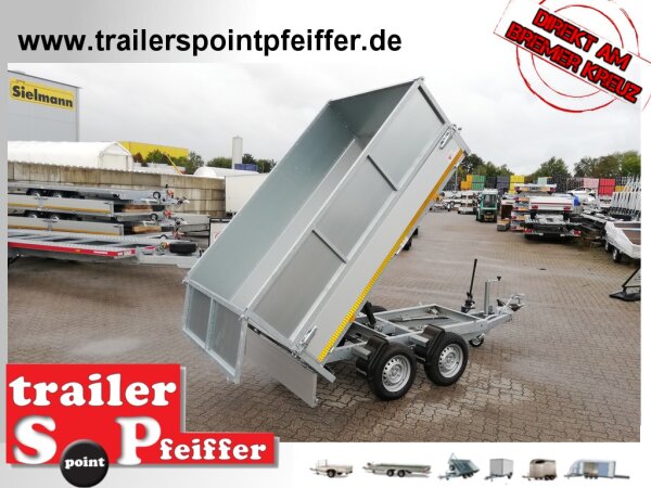 Eduard 2000 KG Rückwärtskipper - Gebremste Doppelachser - 2.6x1.5m - Ladehöhe:72 cm - 155R13 - Bordwände mit Kastenaufsatz