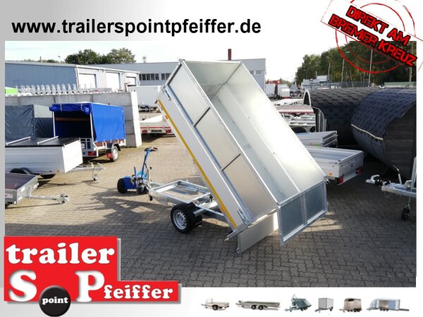 Eduard 1500 KG Rückwärtskipper - Gebremste Einzelachser - 2.6x1.5m - Ladehöhe:63 cm - 195/50R13 - Bordwände 30cm mit 60 cm Kastenaufsatz