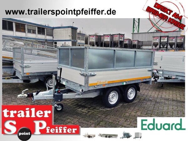 Eduard 2500 KG Rückwärtskipper - Gebremste Doppelachser - 2.6x1.5m - Ladehöhe:72 cm - 165R13 - Bordwände 30cm Kastenaufsatz