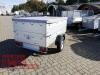 TPV TL-EU2 Tieflader Anhänger - 750 kg - ungebremst - 100 KM/H - Zurrösen - 13 pol. Stecker - mit Bordwandaufsatz und Flachplane