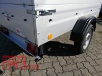 TPV TL-EU2 Tieflader Anhänger - 750 kg - ungebremst - 100 KM/H - Zurrösen - 13 pol. Stecker - mit Bordwandaufsatz und Flachplane
