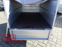 TPV TL-EU2 Tieflader Anhänger - 750 kg - ungebremst - 100 KM/H - Zurrösen - 13 pol. Stecker - mit Bordwandaufsatz und Flachplane