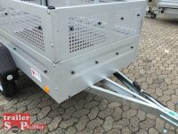 TPV TL-EU2 Tieflader Anhänger - 750 kg - ungebremst - 100 KM/H - Zurrösen - 13 pol. Stecker - mit Gitteraufsatz