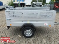 TPV TL-EU2 Tieflader Anhänger - 750 kg - ungebremst - 100 KM/H - Zurrösen - 13 pol. Stecker - mit Gitteraufsatz