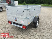TPV TL-EU2 Tieflader Anhänger - 750 kg - ungebremst - 100 KM/H - Zurrösen - 13 pol. Stecker - mit Gitteraufsatz