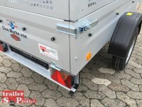 TPV TL-EU2 Tieflader Anhänger - 750 kg - ungebremst - 100 KM/H - Zurrösen - 13 pol. Stecker - mit Gitteraufsatz