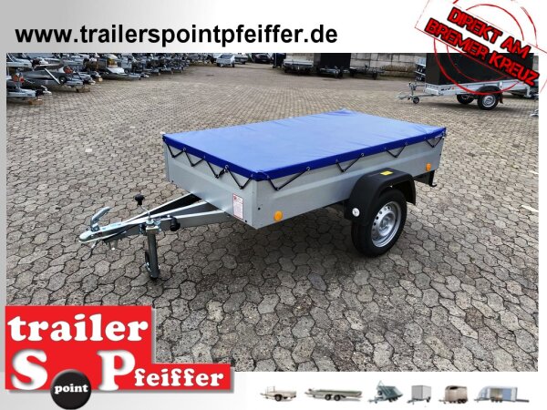 TPV TL-EU2 Anhänger mit Flachplane 750 kg ungebremst - 100 KM/H - Zurrösen - 13 pol.