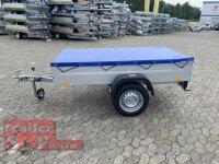 TPV TL-EU2 Tieflader Anhänger - 750 kg - ungebremst - 100 KM/H - Zurrösen - 13 pol. Stecker - mit Flachplane