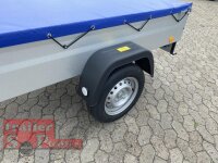 TPV TL-EU2 Tieflader Anhänger - 750 kg - ungebremst - 100 KM/H - Zurrösen - 13 pol. Stecker - mit Flachplane