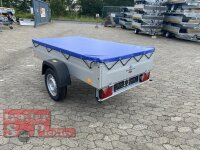 TPV TL-EU2 Tieflader Anhänger - 750 kg - ungebremst - 100 KM/H - Zurrösen - 13 pol. Stecker - mit Flachplane