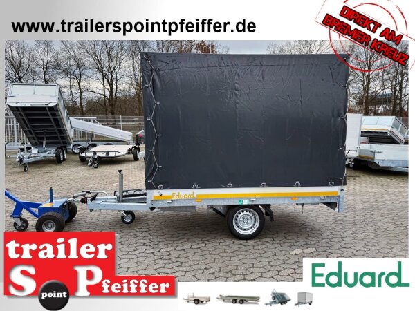 Eduard 1500 KG Hochlader - Gebremste Einzelachser - 2.6x1.5m - Ladehöhe:63 cm - 195/50R13 - Bordwände 30cm Hochplane SP-Line