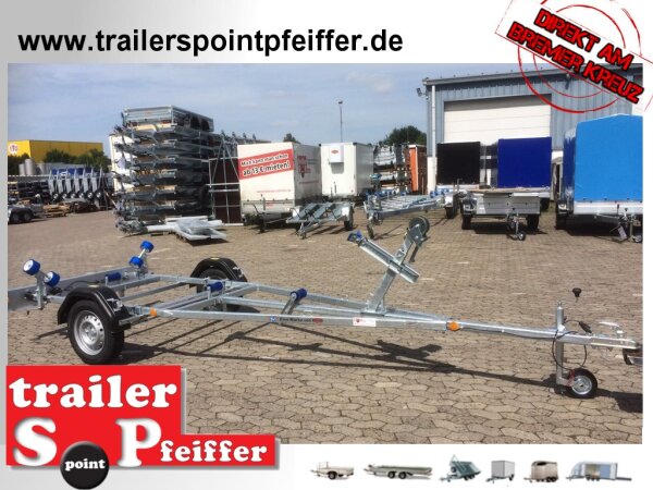 TPV BA 750-R - Bootstrailer für (Motor-)Boote bis 5,5 m - Doppelrollen - 750kg - ungebremst -100km/h -13 pol. Stecker