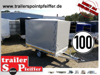 Eduard 1500 KG Hochlader - Gebremste Einzelachser - 2.6x1.5m - Ladehöhe:63 cm - 195/50R13 - Bordwände 30cm Hochplane SP-Line - 100 KM/H