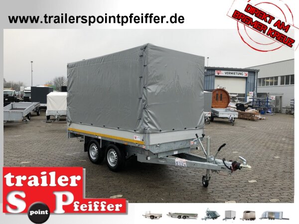 EDUARD 3116 -GD- Heckkipper, Auffahrschienen, Bordwände 30cm -2700kg- E & H-Pumpe - Lfh: 72cm -185/70R13 mit Stahl - Kastenaufsatz und Hochplane SP-Line - 100 KM/H