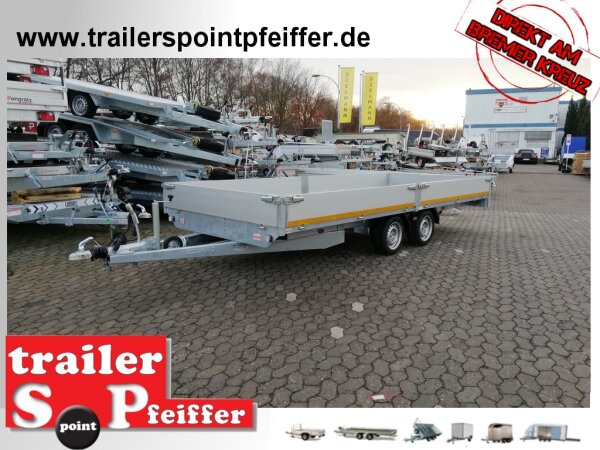 Eduard 3000 KG Multitransporter mit Rampen - Gebremste Doppelachser - 5.0x2.0m - Ladehöhe:63 cm - 195/50R13 - Bordwände 30cm