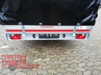 Eduard 2700 KG Multitransporter mit Rampen - Gebremste Doppelachser - 5.0x2.0m - Ladehöhe:63 cm - 195/50R13 - Bordwände 30cm mit Hochplane SP-Line