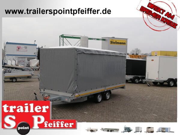 EDUARD 5020 -GD- Hochlader, Auffahrschienen & Winde, Bordwände 30cm -3000kg- Lfh: 63cm -195/50R13 mit Hochplane SP-Line Schiebeplane links und rechts