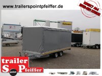 Eduard 3000 KG Multitransporter - Gebremste Doppelachser - 5.0x2.0m - Ladehöhe:63 cm - 195/50R13 - Bordwände 30cm - Rampen / Winde - mit Schiebeplane links und rechts