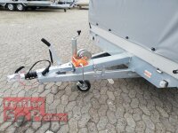 Eduard 3000 KG Multitransporter - Gebremste Doppelachser - 5.0x2.0m - Ladehöhe:63 cm - 195/50R13 - Bordwände 30cm - Rampen / Winde - mit Schiebeplane links und rechts