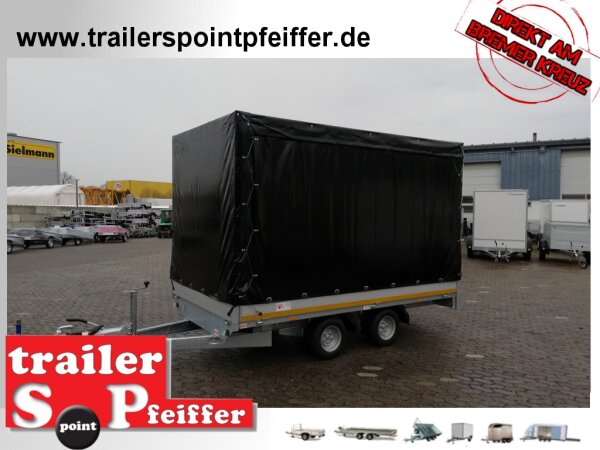 Eduard 2700 KG Hochlader - Gebremste Doppelachser - 3.3x1.8m - Ladehöhe:56 cm -  Bordwände 30cm mit Hochplane SP-Line und Schiebeplanen