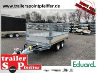 Eduard 2700 KG Heckkipper - Gebremste Doppelachser - 3.1x1.6m - Ladehöhe:72 cm - 185/70R13 - Bordwände 30cm Laubgitter 70 cm