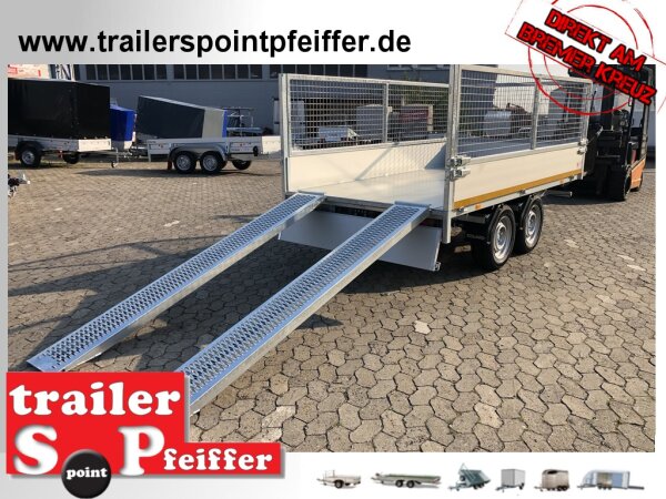 EDUARD 3116 -GD- Heckkipper, Auffahrschienen, Bordwände 30cm -2700kg- H-Pumpe - Lfh: 72cm -185/70R13 mit 3116 - Laubgitter pendelbar - 70cm hoch
