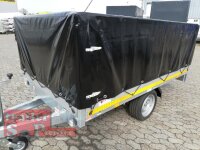 Eduard 1500 KG Hochlader - Gebremste Einzelachser - 2.6x1.5m - Ladehöhe:56 cm - 195/55R10 - Bordwände 30cm - Kastenaufsatz mit Hochplane SP-Line