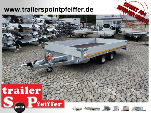 Eduard 2700 KG Multitransporter - Gebremste Doppelachser - 4.0x2.0m - Ladehöhe:56 cm - 195/55R10 - Auffahrschienen & Winde - Bordwände 30cm
