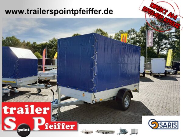 Saris MP  305 153 1500 1 Alu Tieflader - Einachser 1500 KG  Anhänger gebremst mit Reling mit Hochplane SP-Line