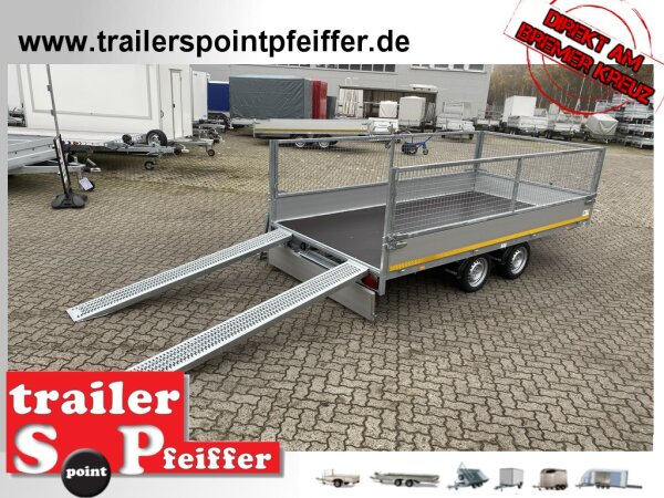 EDUARD 4020 -GD- Hochlader, Auffahrschienen & Winde, Bordwände 30cm -2700kg- Lfh: 63cm -195/50R13 mit 4020 - Laubgitter pendelbar - 70cm hoch