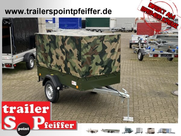 TPV TL-EU2 Bronzegrün Anhänger mit Hochplane Spitzdach  " BOYS ON THE ROAD ( camouflage ) " AKTION für echte Kerle !