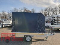 Eduard 1500 KG Hochlader - Gebremste Einzelachser - 2.6x1.5m - Ladehöhe:63 cm - 195/50R13 - Bordwände 30cm Hochplane SP-Line mit ÖKO Schräge - 100 KM/H