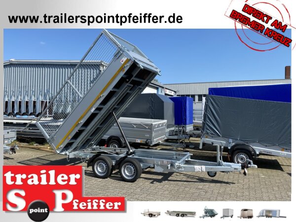 Eduard 2700 KG Heckkipper - Gebremste Doppelachser - 3.1x1.6m - Ladehöhe:63 cm - 195/50R13 - Bordwände 30cm - Elektro Pumpe - Auffahrtschienen - Laubgitter 70 cm