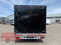 EDUARD 5022 -GD- Hochlader, Auffahrschienen & Winde, Bordwände 30cm -3000kg- Lfh: 63cm -195/50R13 mit Hochplane SP-Line Schiebeplane links