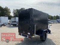 TPV TL-EB3 Offroad - 1300 kg gebremst Kastenanhänger mit 15" Geländebereifung und Reling - SCHWARZ mit Hochplane SP-Line