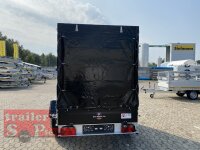 TPV TL-EB3 Offroad - 1300 kg gebremst Kastenanhänger mit 15" Geländebereifung und Reling - SCHWARZ mit Hochplane SP-Line