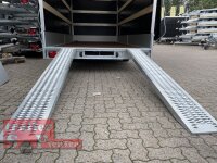 Eduard 3000 KG Maschinentransporter - Gebremste Doppelachser - 5.0x2.2m - Ladehöhe:56 cm - 195/55R10 - Auffahrrampen - Bordwände 30cm - kippbar - Hochplane SP-Line mit Schiebeplane links und rechts