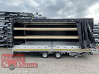 Eduard 3000 KG Maschinentransporter - Gebremste Doppelachser - 5.0x2.2m - Ladehöhe:56 cm - 195/55R10 - Auffahrrampen - Bordwände 30cm - kippbar - Hochplane SP-Line mit Schiebeplane links und rechts