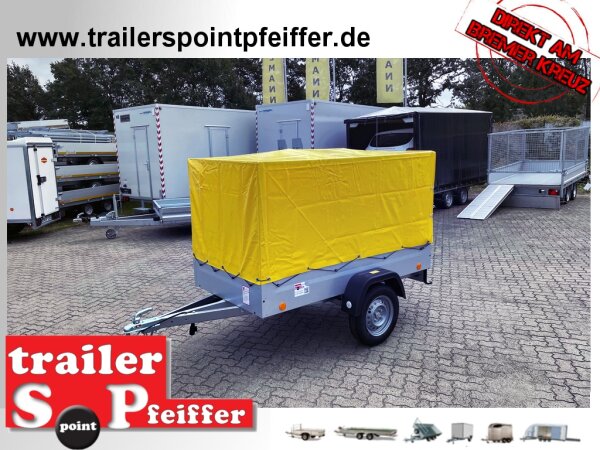 TPV TL-EU2 Anhänger mit Hochplane TPSP - Spitzdach - 125 cm Innenhöhe - ungebremst - 13 pol. - Zurrösen - 100 KM/H - mit Aktionsplane