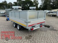 Eduard 3000 KG - 3 Seitenkipper -  Gebremster Doppelachser - 3.3x1.8m - Ladehöhe:63 cm - 195/50R13C - Stahl-Kastenaufsatz - Auffahrrampen - Stützen