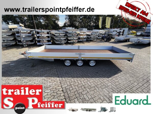 Eduard 3500 KG Multitransporter - Gebremster Tridem - 6x2.2m - Ladehöhe:63 cm - 195/50R13 - Auffahrschienen & Winde - Bordwände 30cm
