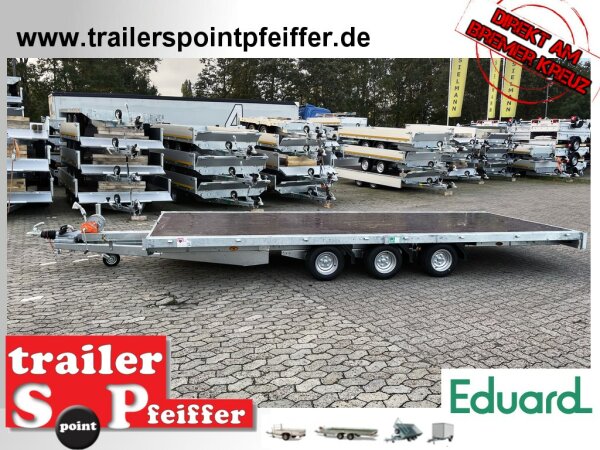 Eduard 3500 KG Multitransporter - Gebremste Tridem - 5.5x2.2m - Ladehöhe:56 cm - 195/55R10 - Flach - Seilwinde - Auffahrrampen