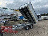 Eduard 3500 KG - 3 Seitenkipper -  Gebremster Doppelachser - 3.3x1.8m - Ladehöhe:63 cm - 195/50R13C - Stahl-Kastenaufsatz - Auffahrrampen - Stützen