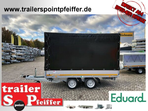 Eduard 2700 KG - 3 Seitenkipper -  Gebremster Doppelachser - 3.3x1.8m - 40 cm ALU Wände - Ladehöhe:63 cm - 195/50R13C - Auffahrrampen - E-Pumpe mit Funkfernbedienung mit Hochplane SP-LIne