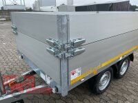 Eduard 2700 KG Rückwärtskipper - mit E-Pumpe - Gebremste Doppelachser - 2.6x1.5m - Ladehöhe:72 cm - 185/70R13 - Bordwände 40cm und zusätzlich 30 cm Aufsatzwände
