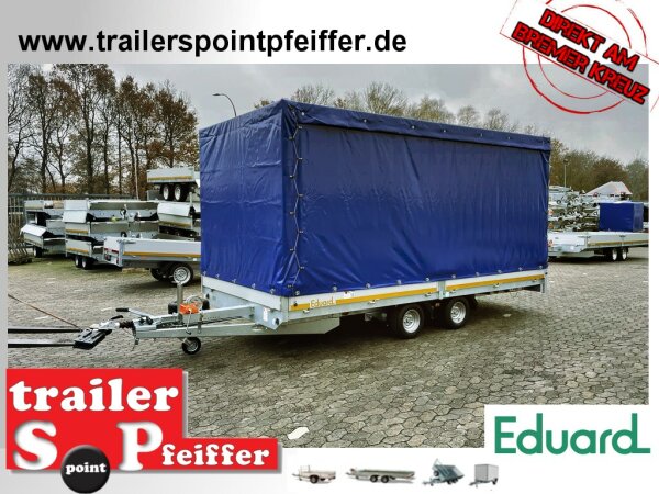 EDUARD 4522 -GD- Hochlader, Auffahrschienen & Winde, Bordwände 30cm -3000kg- Lfh: 56cm -195/55R10 mit Hochplane SP-Line Schiebeplane links und rechts