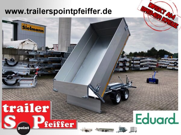 Eduard 2700 KG Rückwärtskipper mit E und Notpumpe - Gebremster Doppelachser - 3.1x1.6m - Ladehöhe:63 cm - 195/50R13 - Bordwände 30cm mit 40 cm ALU Aufsatzwänden