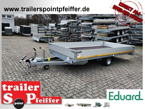 Eduard 1500 KG Hochlader - Gebremste Einzelachser - 4.0x2.0m - Ladehöhe:56 cm - 195/55R10 - Bordwände 30cm