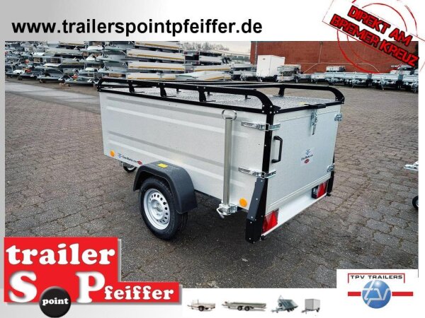 TPV KT-EU2 Kofferanhänger - 750 kg - ungebremst  - Stützrad - Stützen - 100 KM/H - Reling