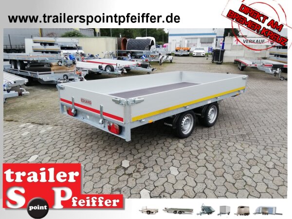Eduard 3000 KG Multitransporter - Gebremster Doppelachser - 3.56x1.8m - Ladehöhe:63 cm - 195/50R13 - Auffahrschienen  - Bordwände 30cm